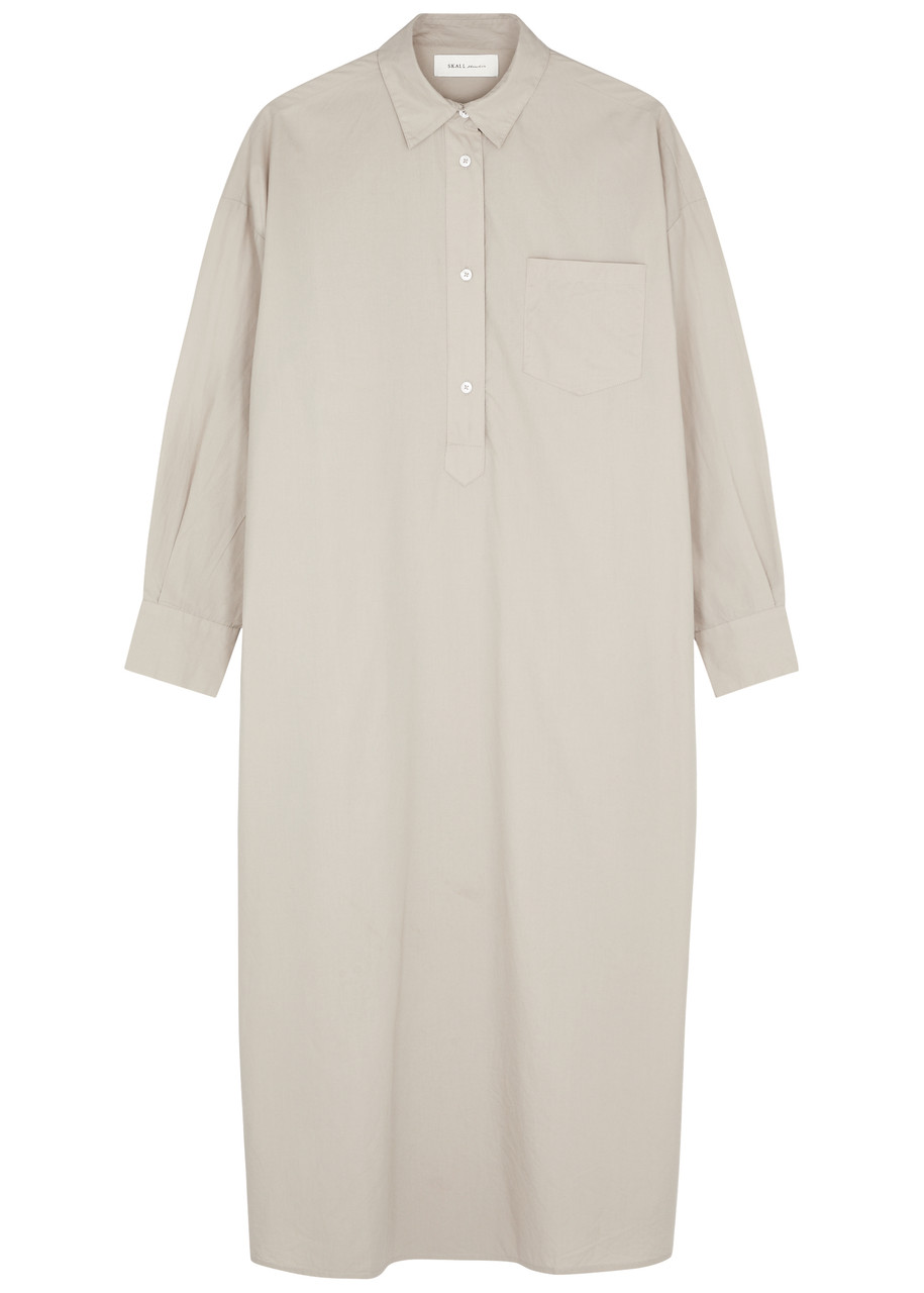 Skall Studio Edgar Cotton Midi Shirt Dress In Light Grey