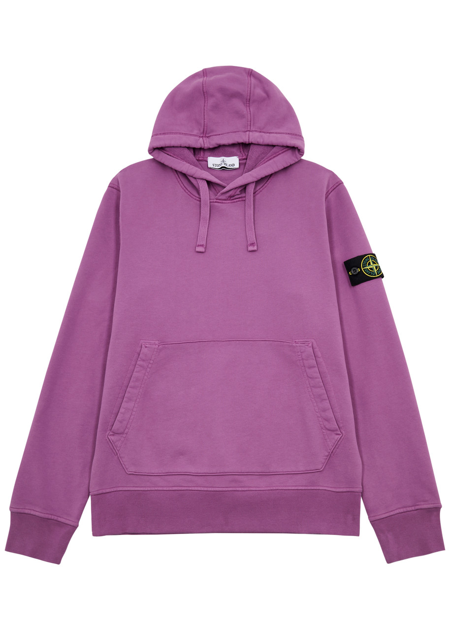 Stone Island Logo Hooded Cotton Sweatshirt - Purple - S