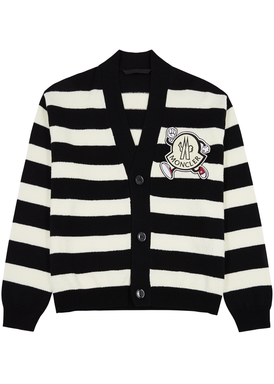 Moncler Striped Logo Wool Cardigan - Black - L