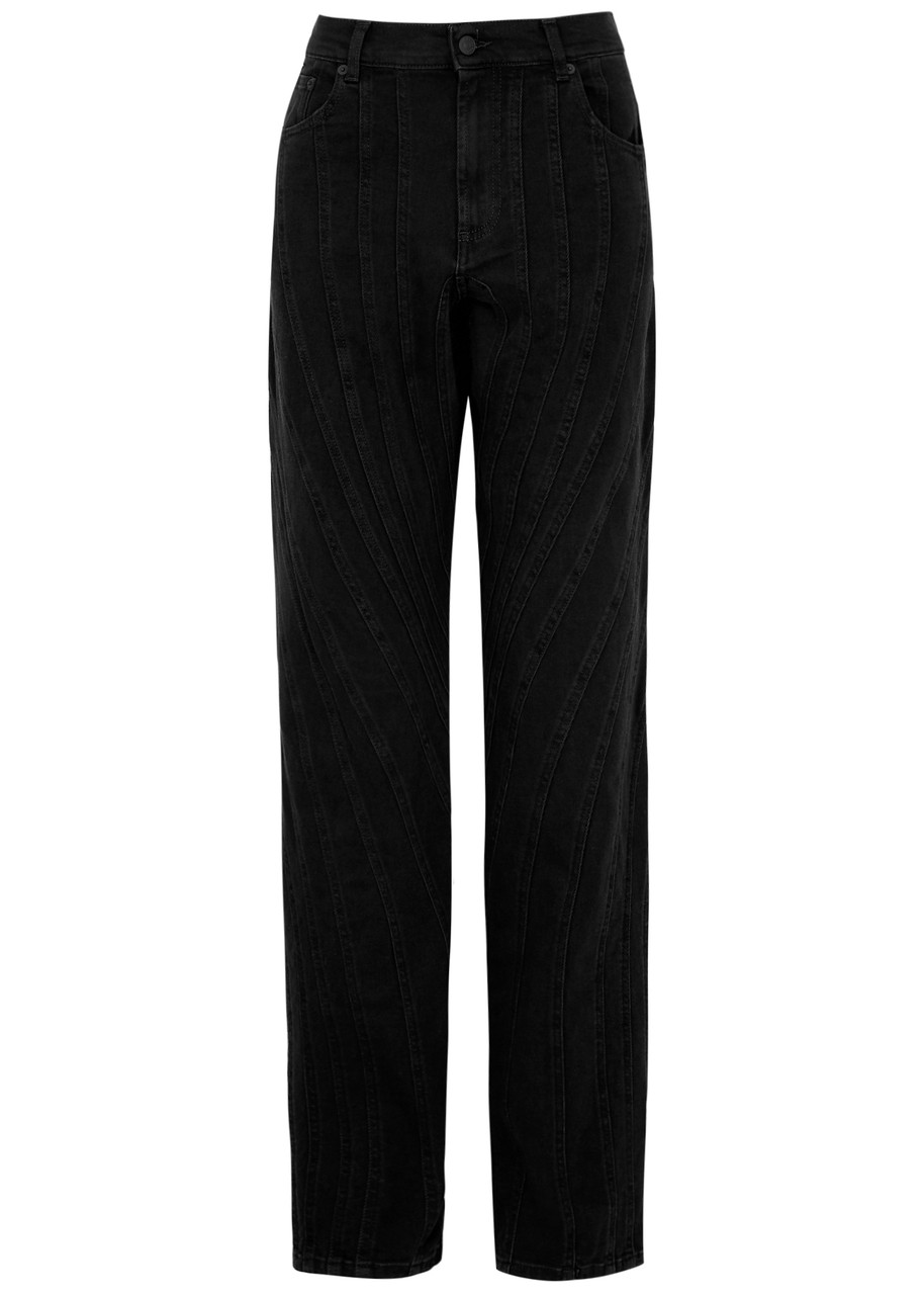 Mugler Spiral Panelled Wide-leg Jeans In Black