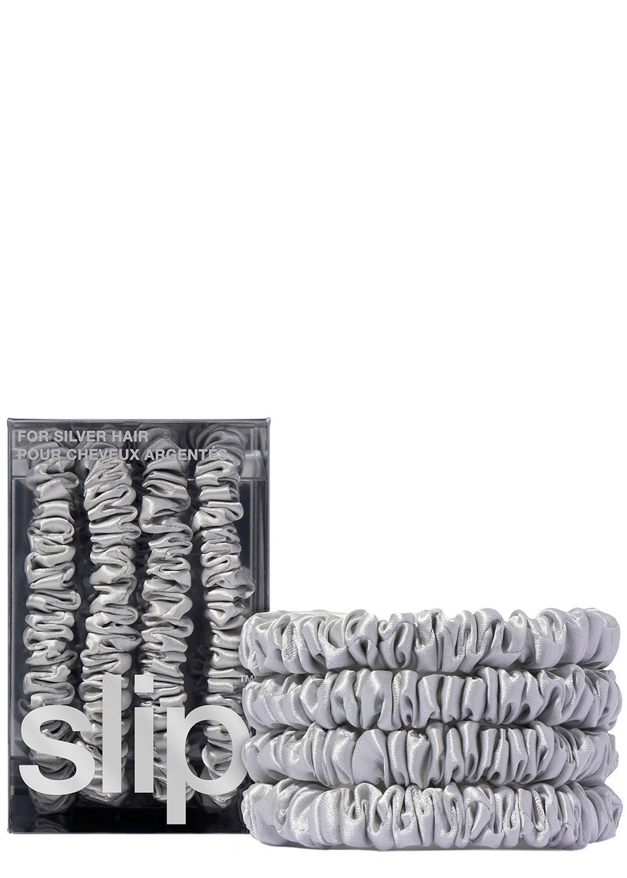 Slip Pure Silk Skinny Scrunchies In Silver