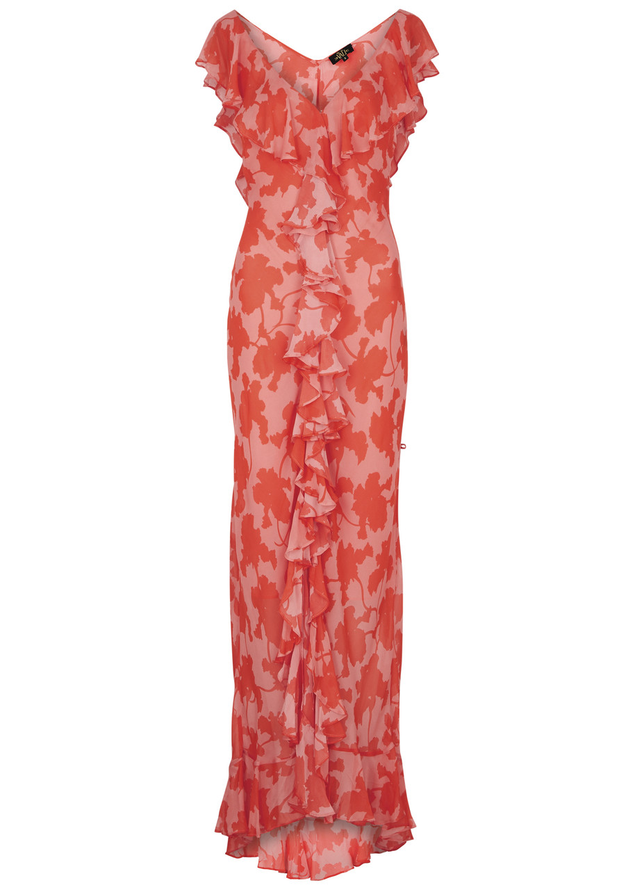 DE LA Vali Jolene Printed Chiffon Maxi Dress - Pink - 12