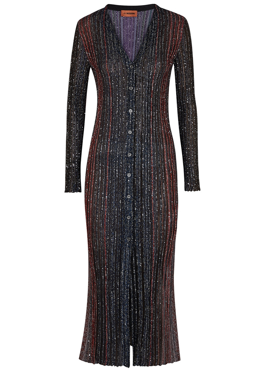 Missoni Striped Embellished Open-knit Longline Cardigan - Multicoloured - 14