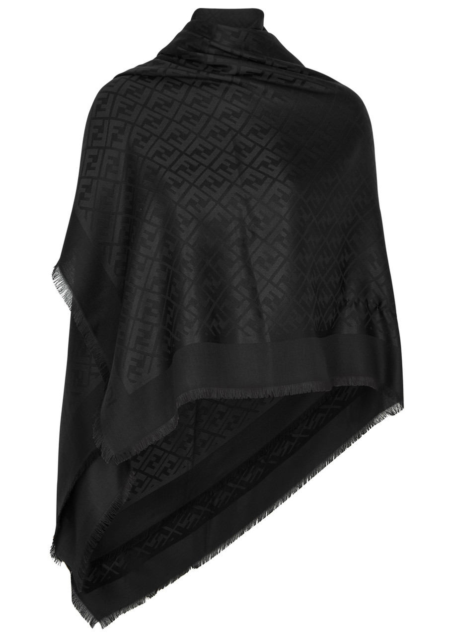 Fendi Logo-jacquard Silk-blend Shawl - Black