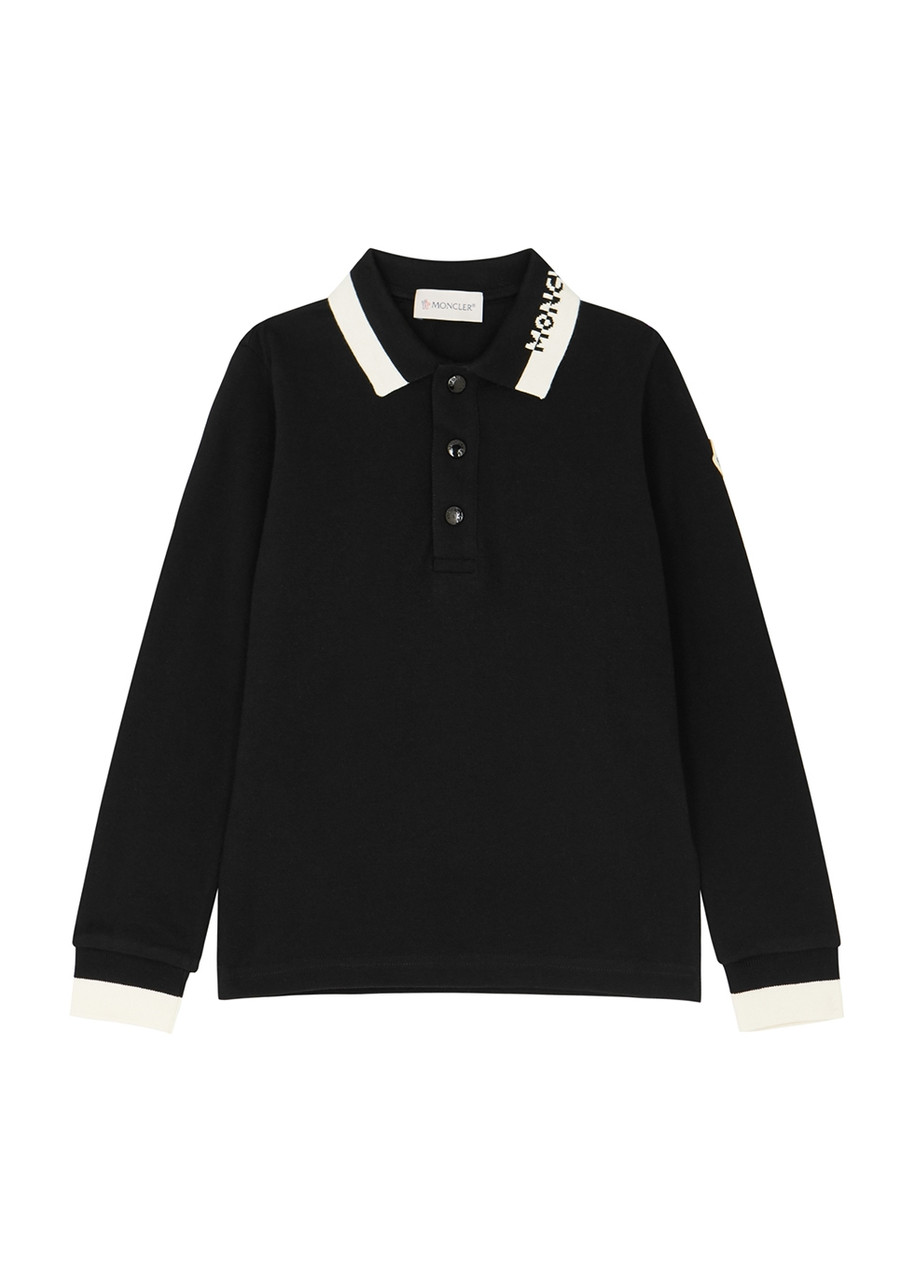 Moncler Kids Black Piqué Cotton Polo Shirt (6 Years)