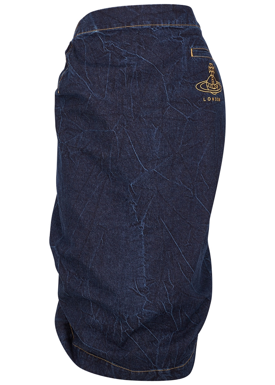 Vivienne Westwood Dark Blue Pleated Denim Midi Skirt - W24