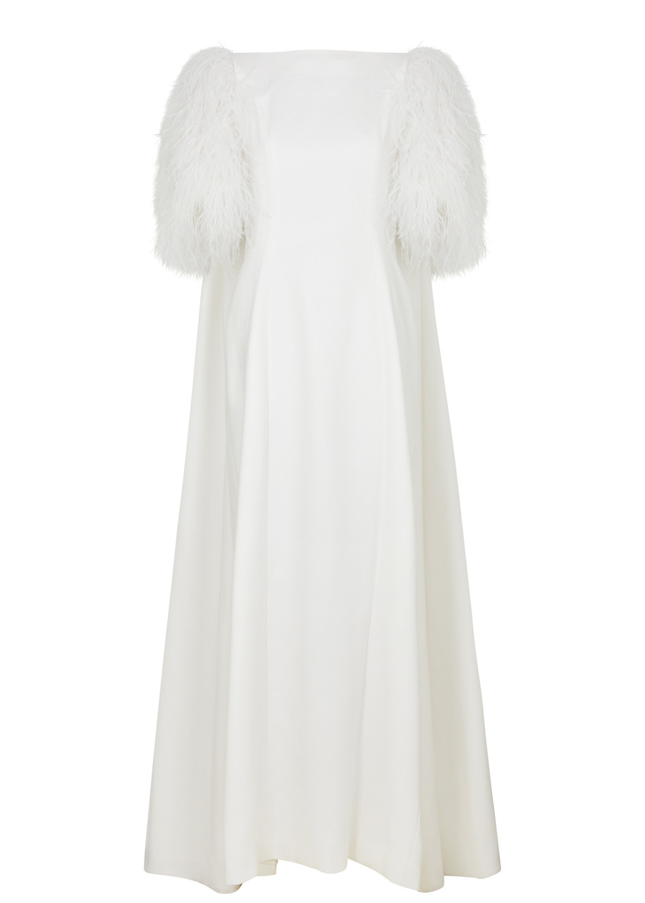 Huishan Zhang Hortense Feather-trimmed Cape-effect Gown In White