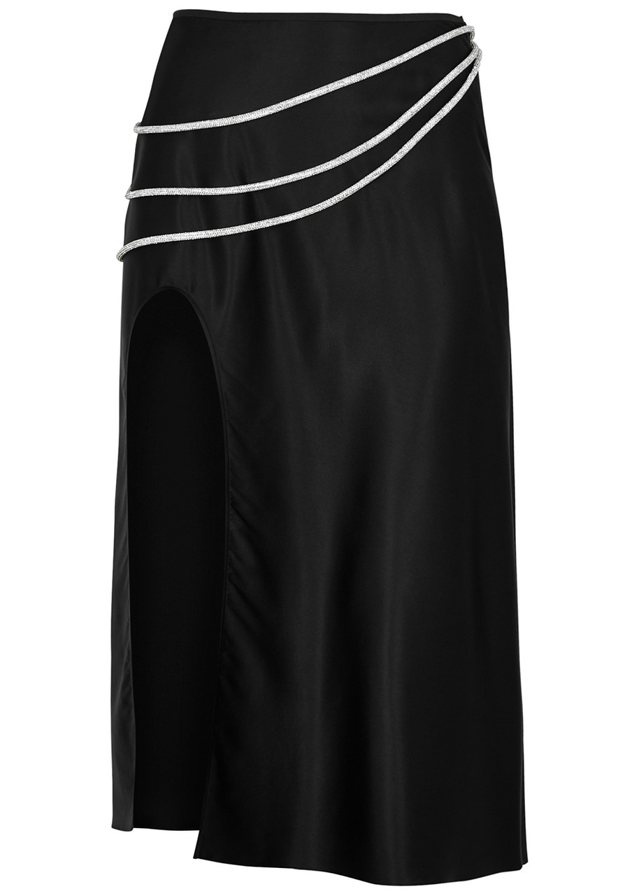 Nue Studio Laetitia Black Stretch-silk Satin Midi Skirt - L