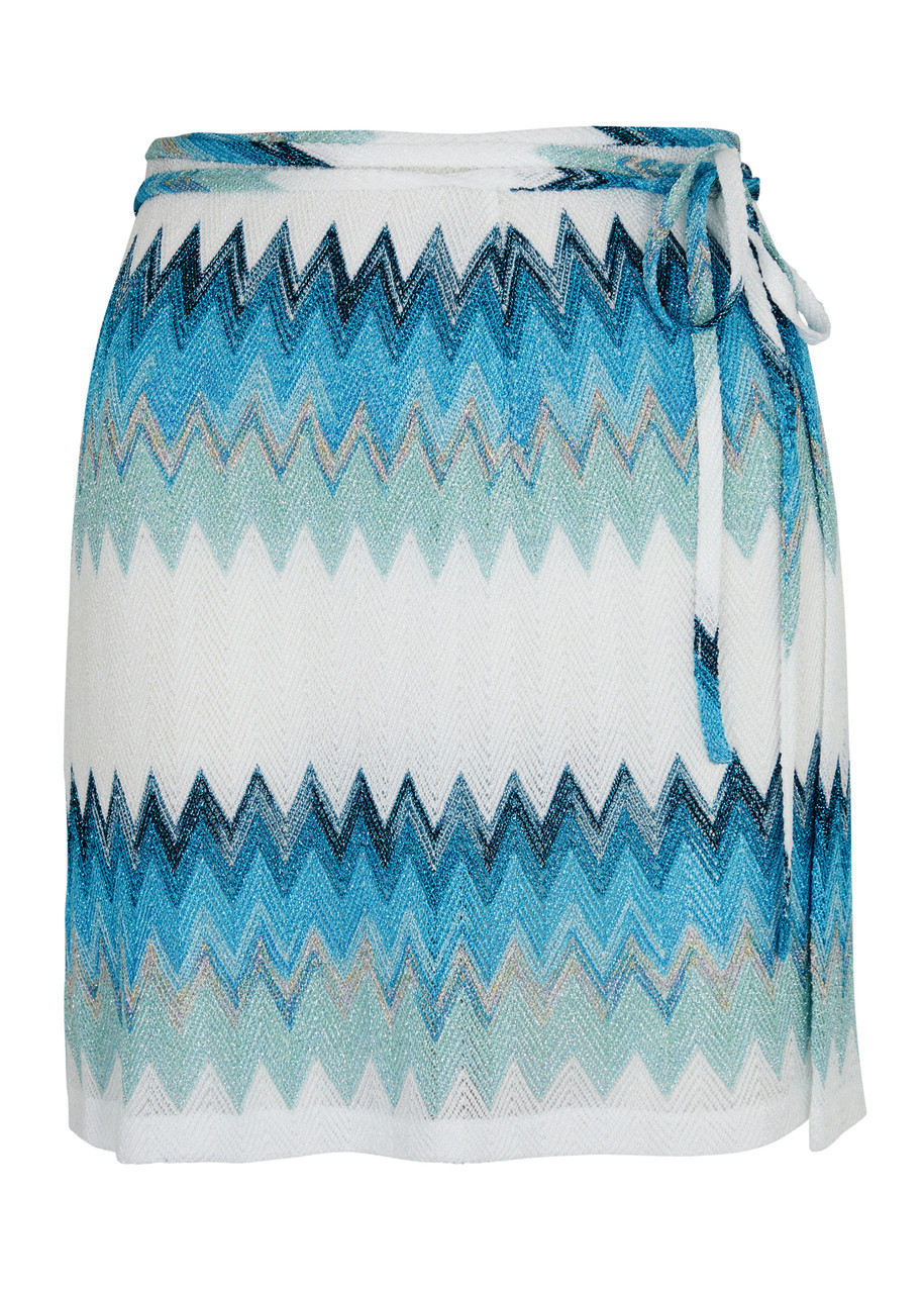 Missoni Zigzag Fine-knit Mini Wrap Skirt, Mini Wrap Skirt, White