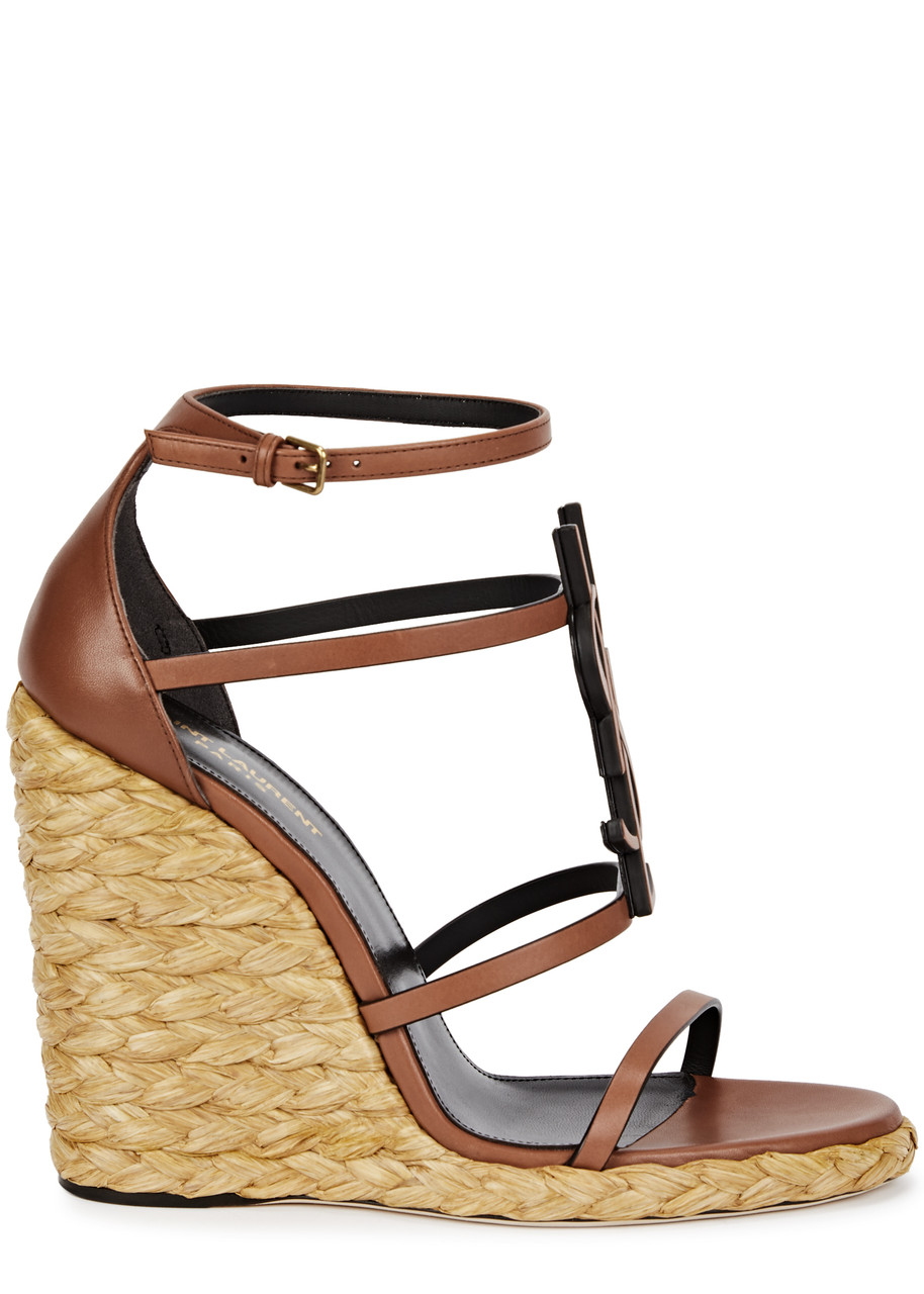 Saint Laurent Cassandra Wedge Espadrilles In Smooth Vegetable-tanned Leather In Tan