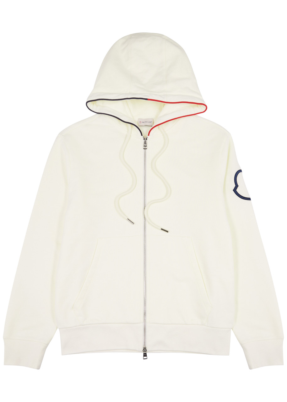Moncler Logo-embroidered Hooded Cotton Sweatshirt In White