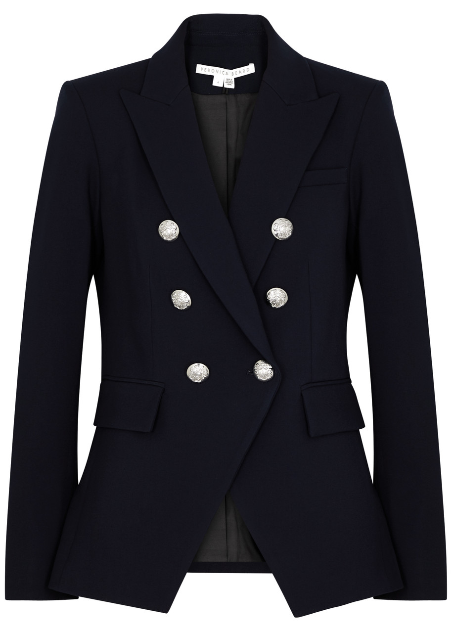 Shop Veronica Beard Miller Dickey Double-breasted Blazer In Navy