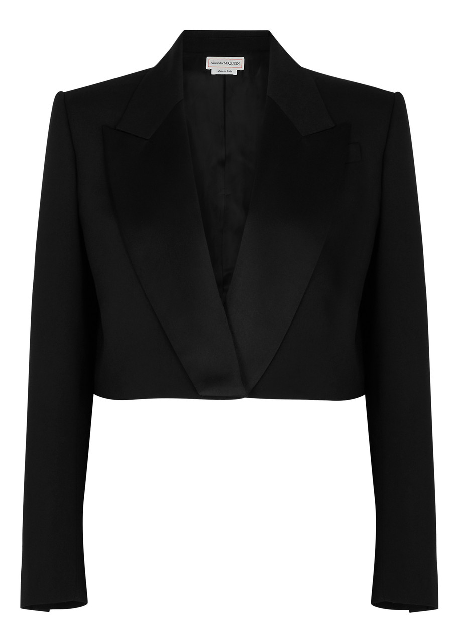Alexander Mcqueen Cropped Wool Blazer In Black