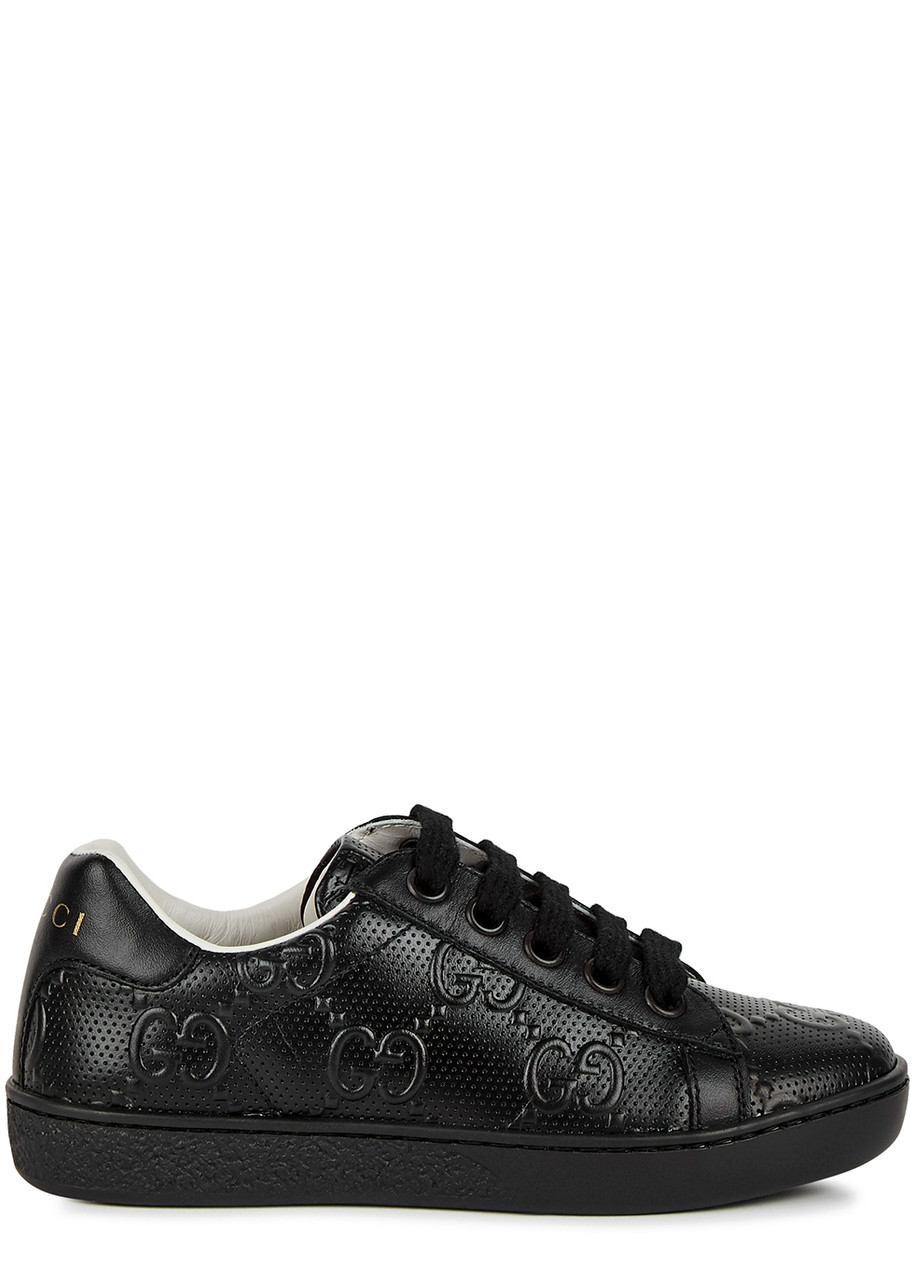 Gucci Kids GG Ace Black Leather Sneakers - 12.5 Jnr
