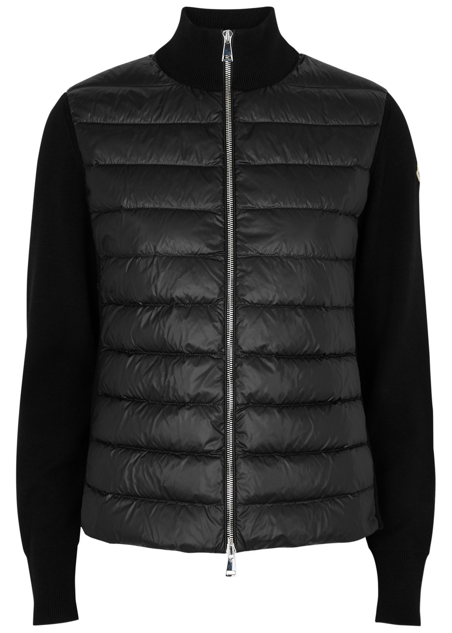 Moncler Padded Wool Cardigan In Black