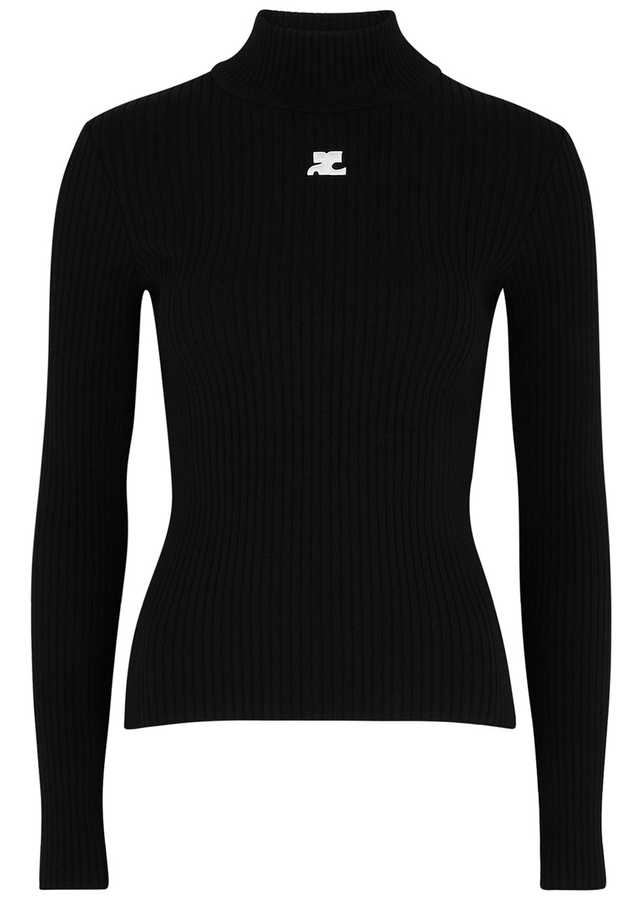 Courrèges Black Logo Ribbed-knit top - S