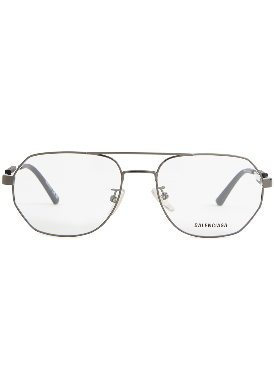  Balenciaga - Rectangle-frame Optical Glasses Black, Metal, Rubberised Designer Plaque At Temples, Rubberised Tips - Silver 