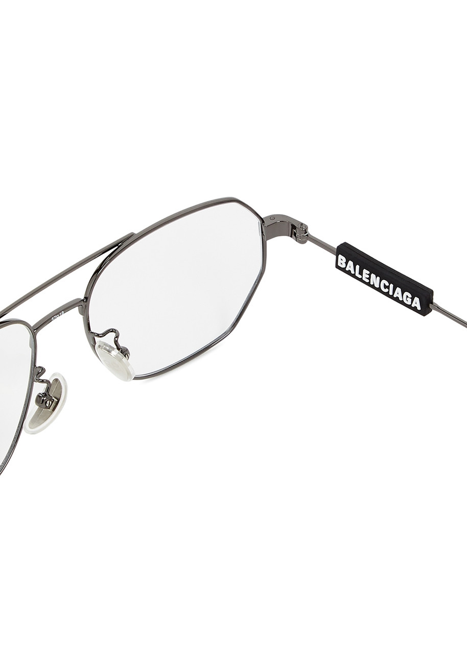  Balenciaga - Rectangle-frame Optical Glasses Black, Metal, Rubberised Designer Plaque At Temples, Rubberised Tips - Silver 