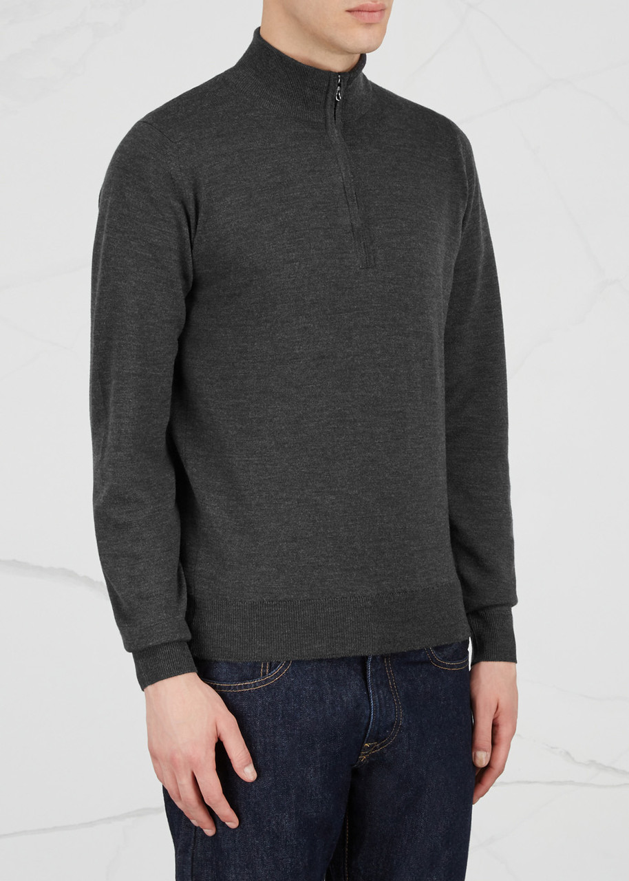 John Smedley Wyvern Navy Half-zip Merino Wool Jumper In Charcoal