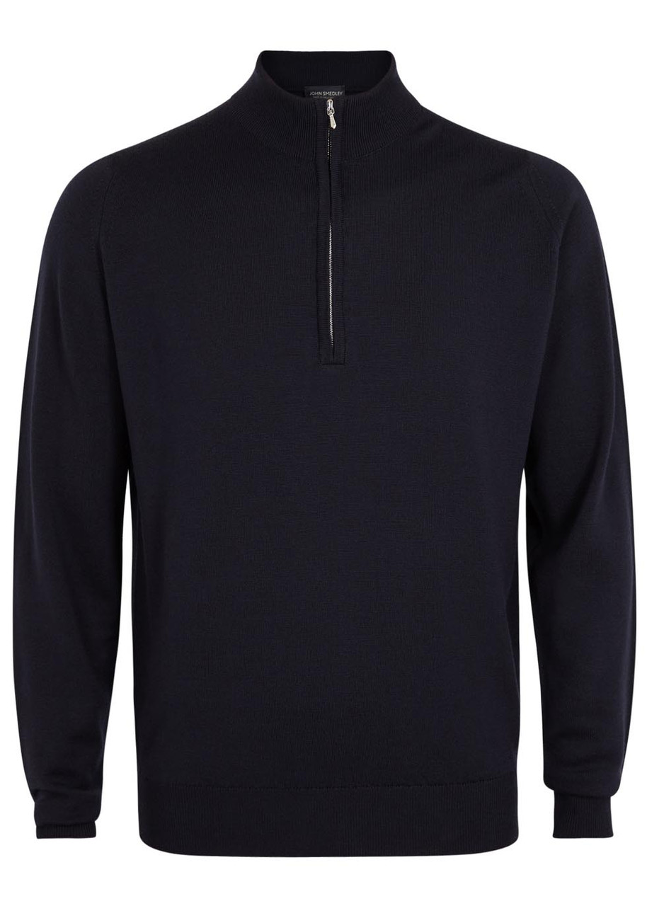John Smedley Tapton Navy Half-zip Merino Wool Jumper - L