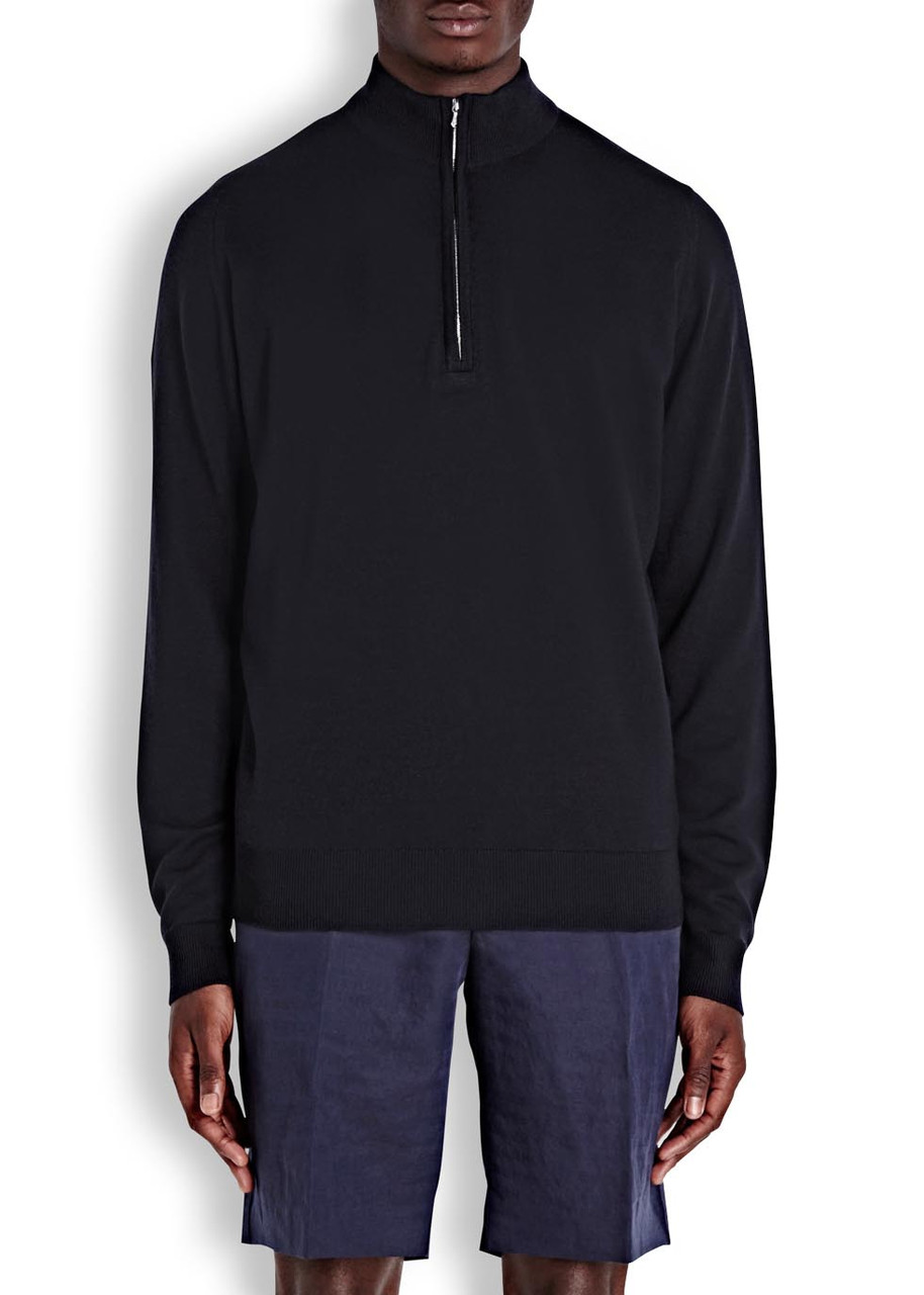 John Smedley Wyvern Navy Half-zip Merino Wool Jumper In Navy