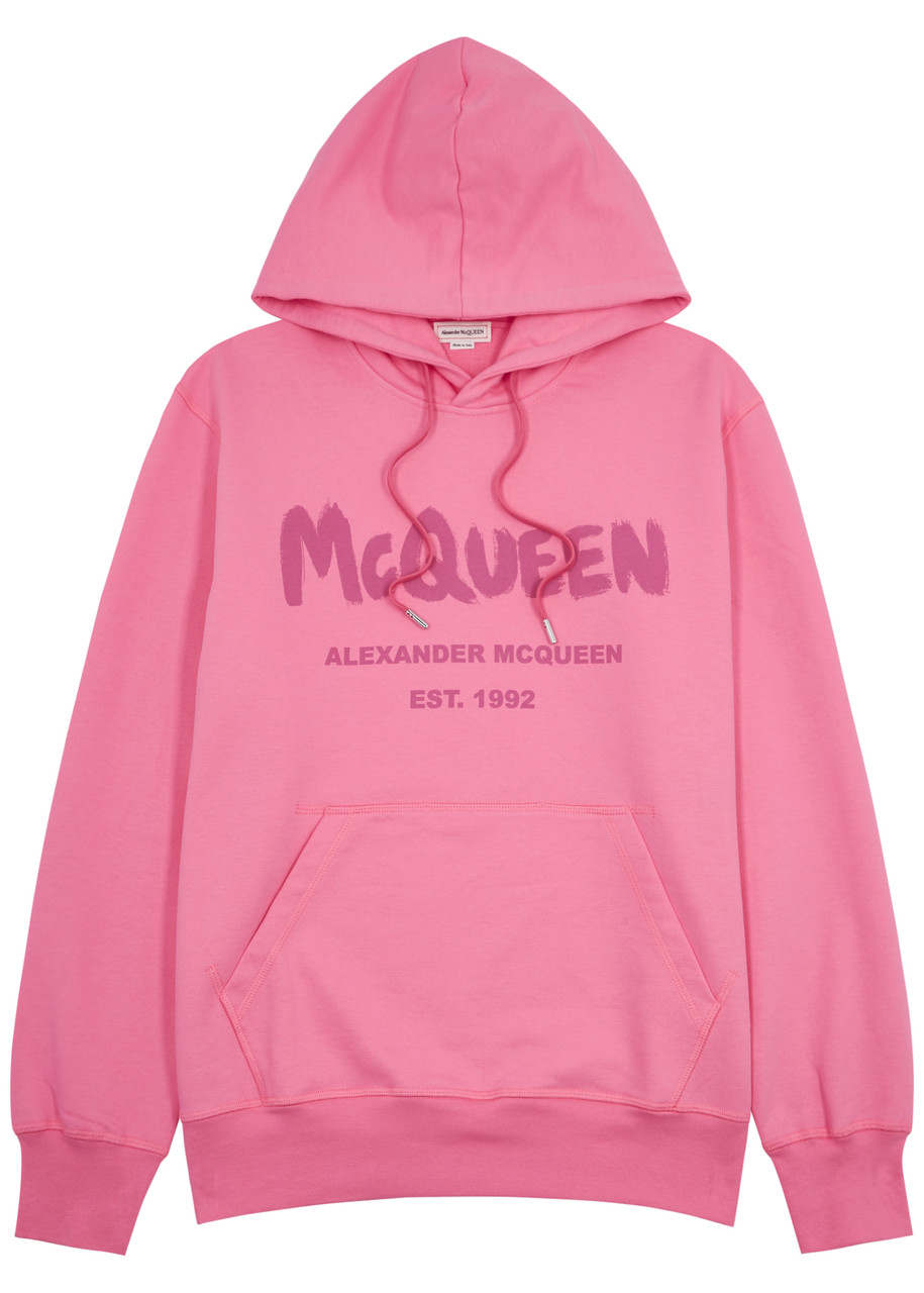 Shop Alexander Mcqueen Logo Hooded Cotton Sweatshirt In Pink