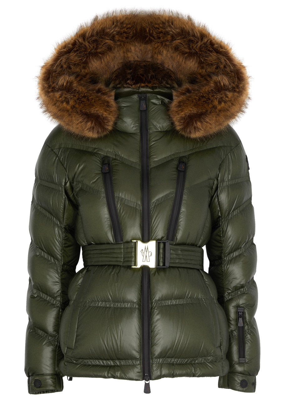 Moncler Bernin Faux Fur-trimmed Quilted Shell Jacket In Khaki