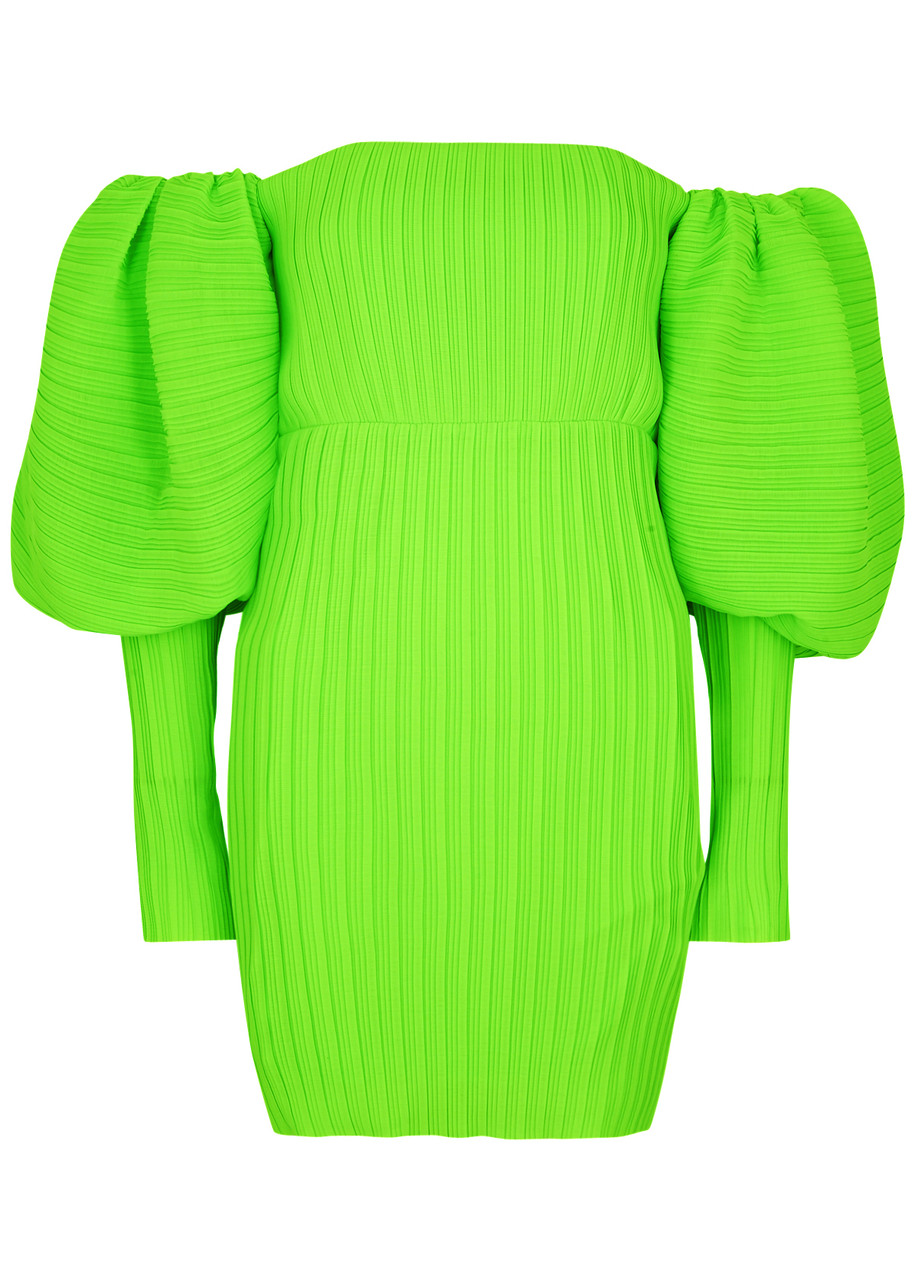 Solace London Skye Pleated Off-the-shoulder Mini Dress - Lime - 10