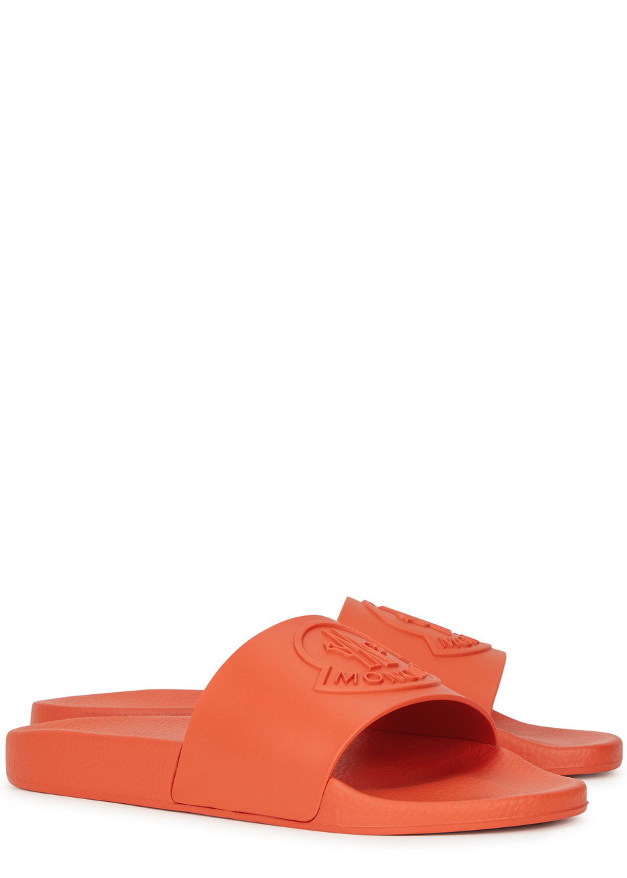 Moncler Basile Logo Rubber Sliders In Orange