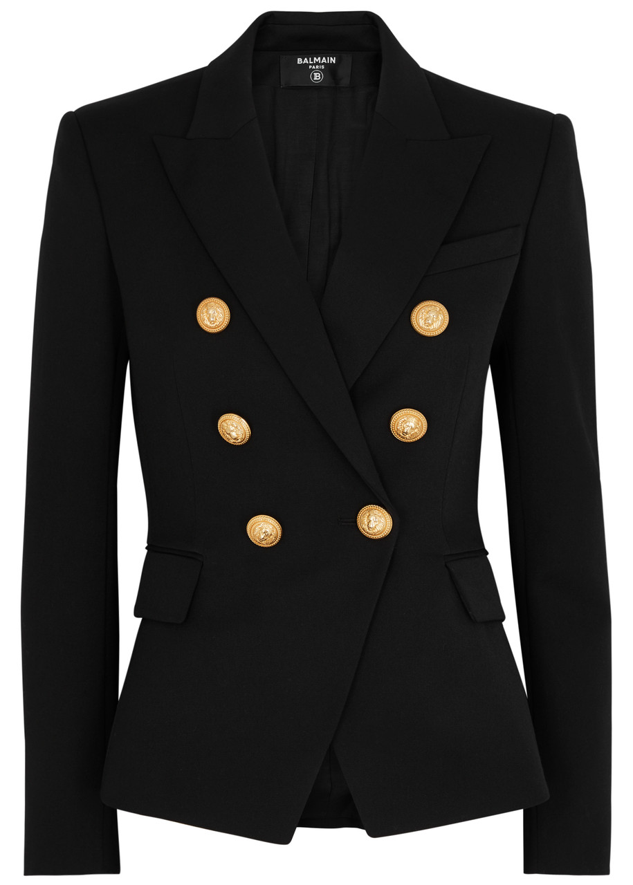 Balmain Women Black Double-breasted Jacket With Branded Buttons And Asymmetric Cut In Wool Woman