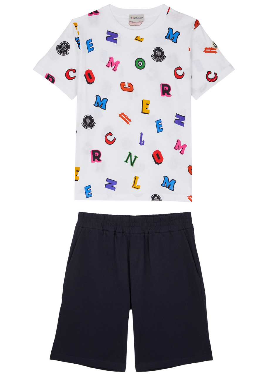 Moncler Kids Printed Cotton T-shirt and Shorts set (12-14 Years) - White Other