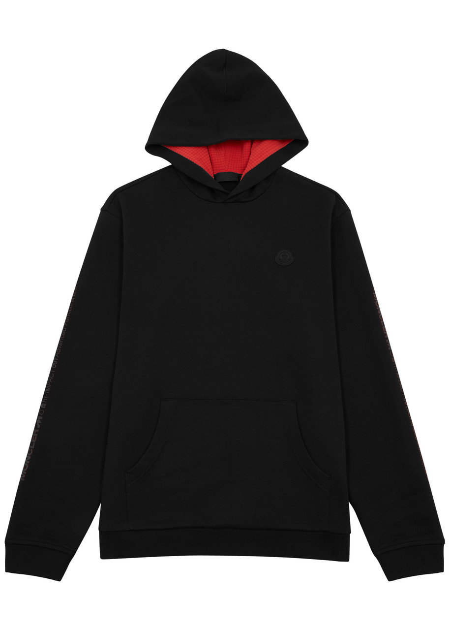 Moncler Logo Hooded Cotton Sweatshirt In Black