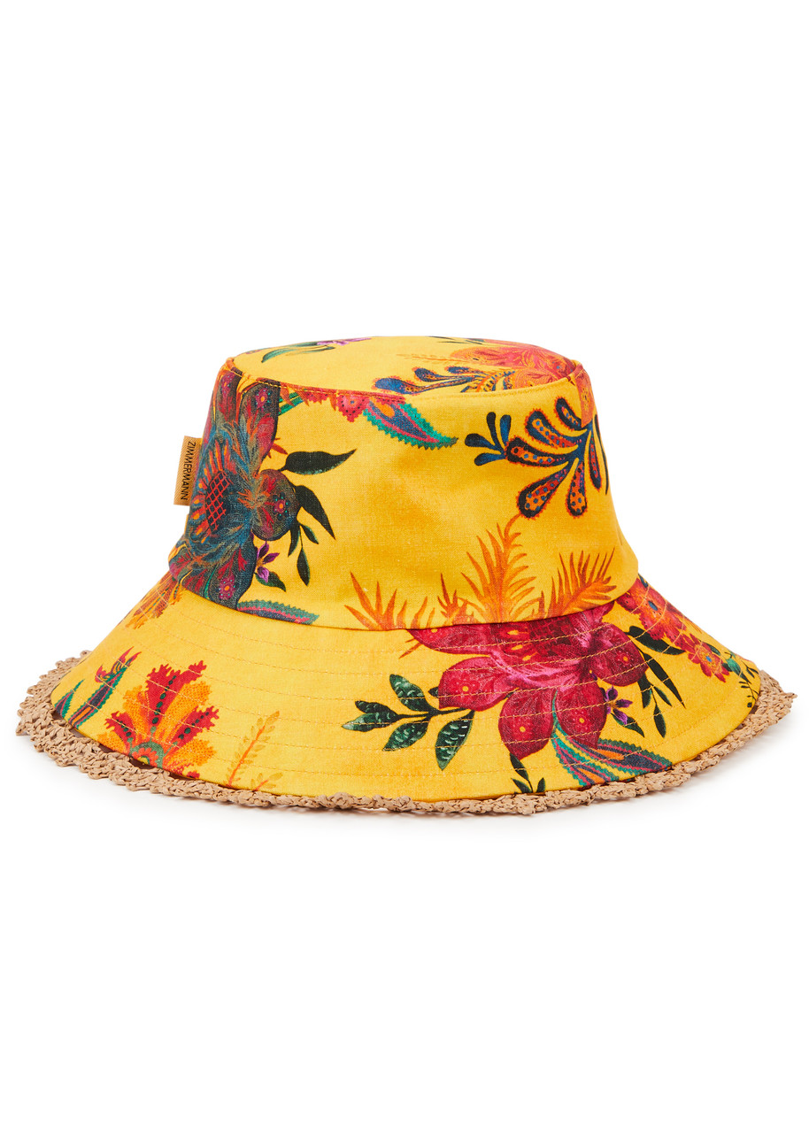 Zimmermann Printed Linen Bucket Hat, Hat, Yellow