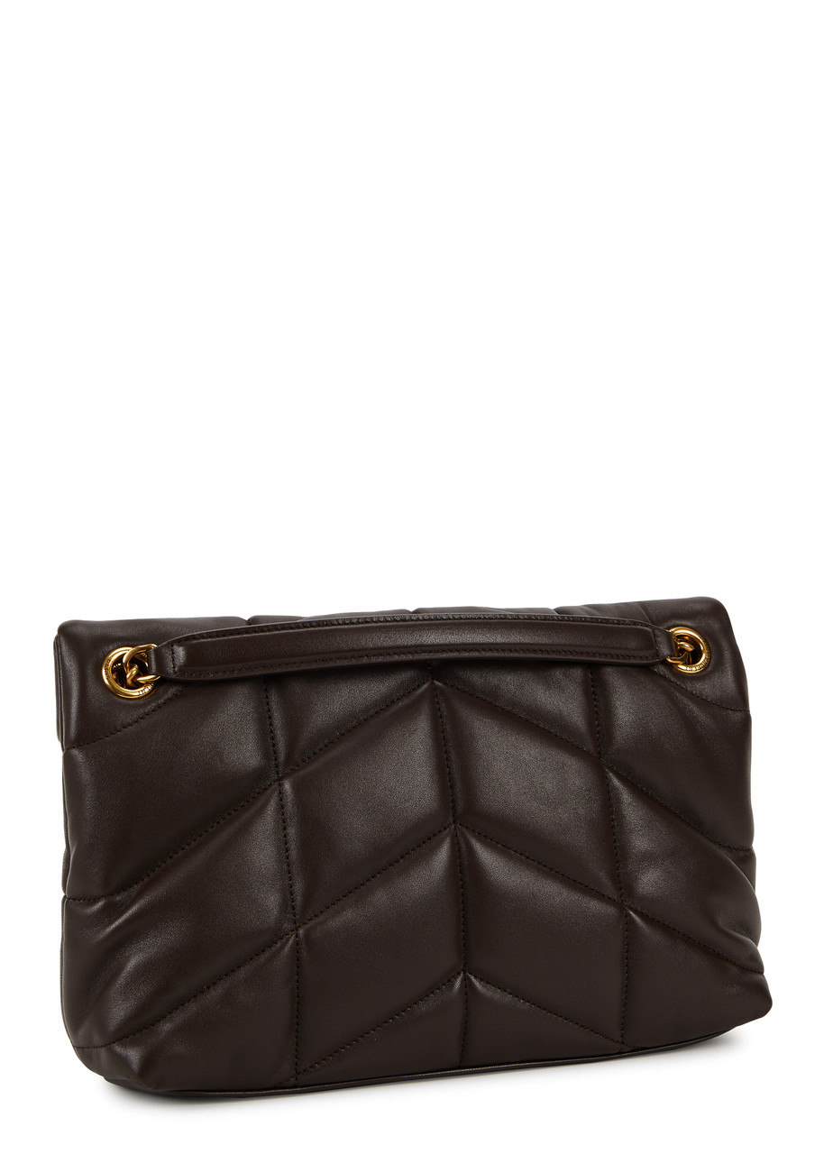  Saint Laurent - Women's Chocolate Quilted Lou Puffer Small Leather Shoulder Bag - Adjustable Chain Strap - One Size 