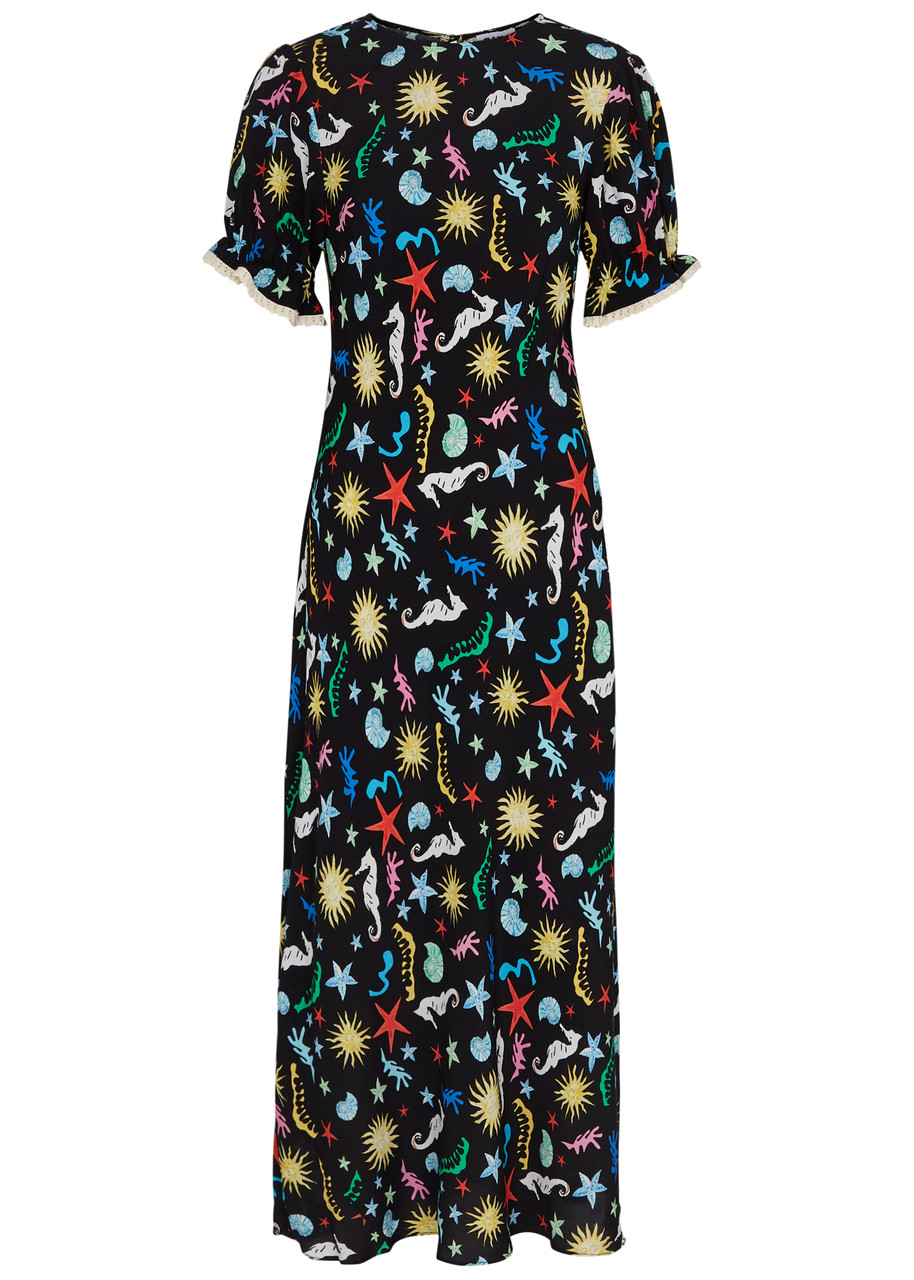 Rixo Venice Printed Crochet-trim Midi Dress - Black - M