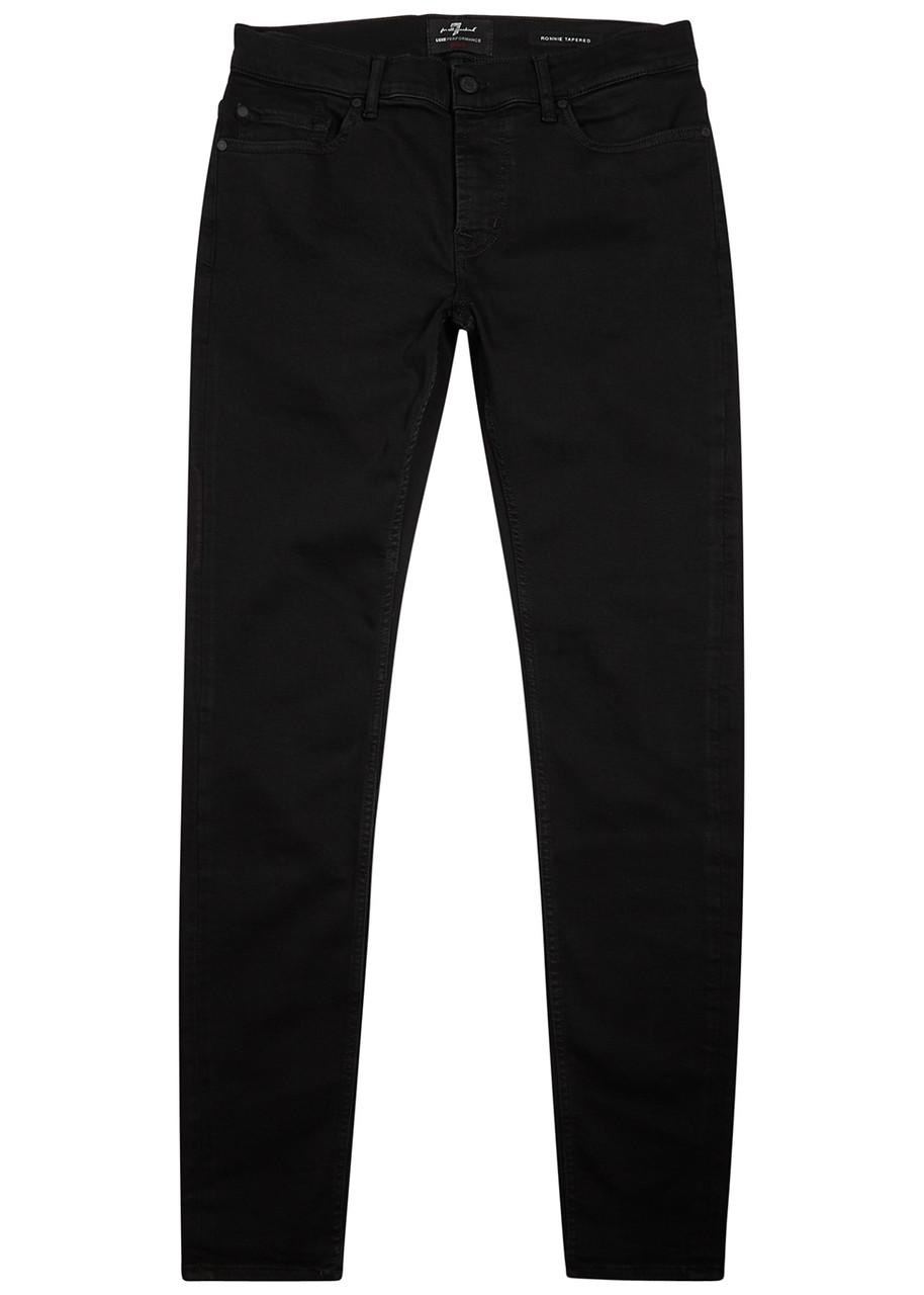 7 For All Mankind Ronnie Luxe Performance+ Tapered-leg Jeans In Black