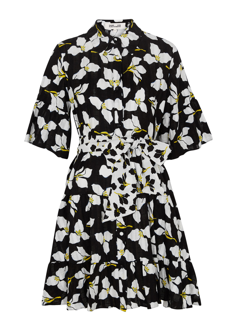 Diane Von Furstenberg Beata Floral-print Cotton Mini Dress In Black