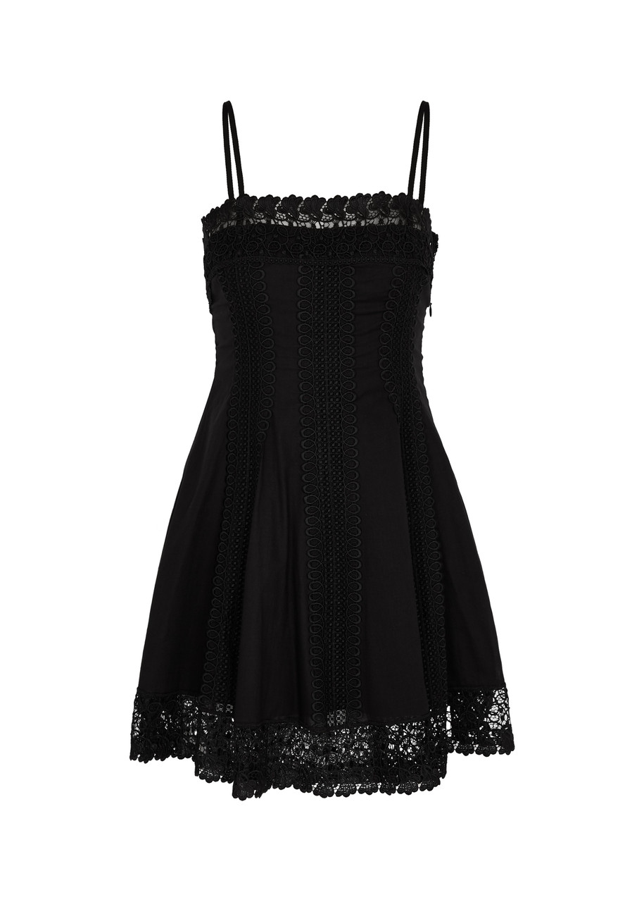 Charo Ruiz Ibiza Ornella Lace-trimmed Cotton-blend Mini Dress - Black