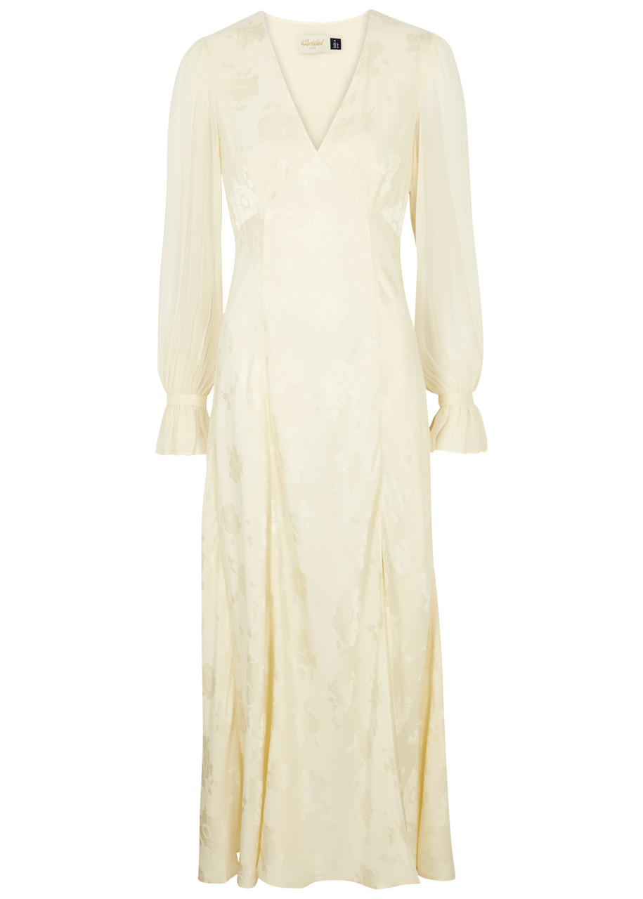 Rixo Aoife Floral-jacquard Woven Midi Dress, Dress Ivory, Size 8