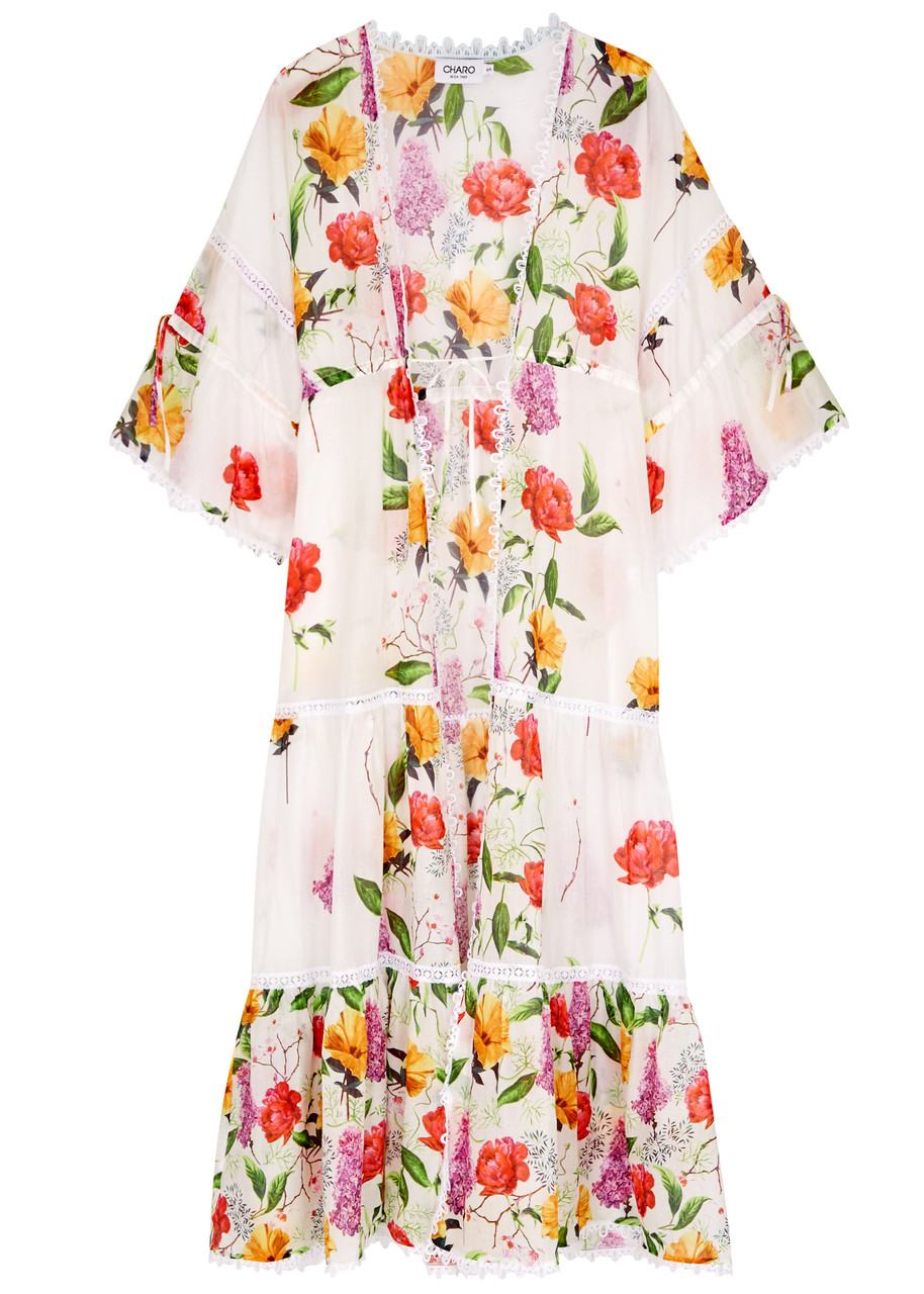 Charo Ruiz Gerba Floral-print Cotton-blend Kaftan, Kaftan, White - L