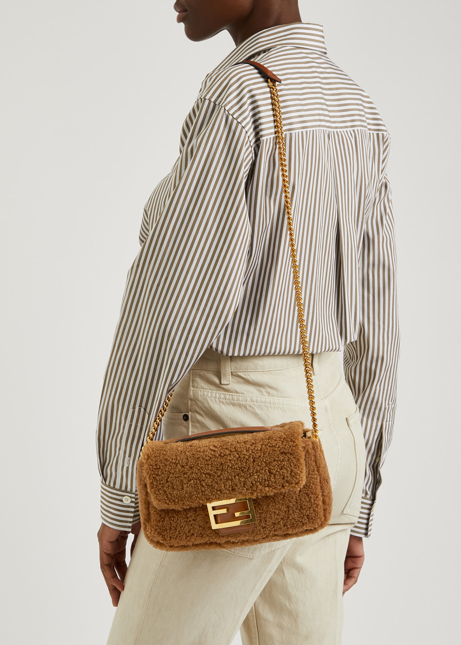  Fendi Small Shearling Shoulder Bag - Brown - One Size 