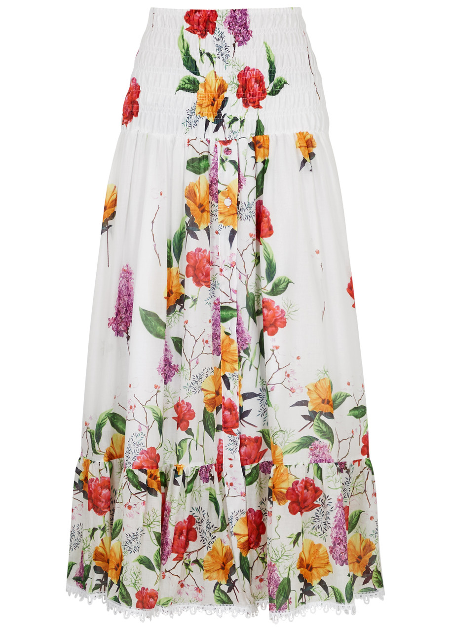 Charo Ruiz Ibiza Cisa Floral-print Cotton-blend Maxi Skirt - White