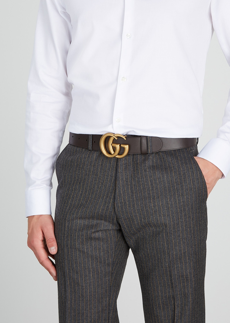  Gucci Gg Leather Belt - Brown 