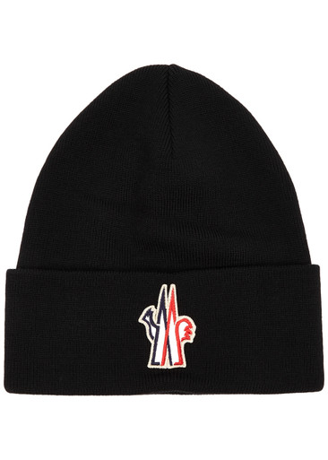 MONCLER GRENOBLE Grenoble black logo wool beanie | Harvey Nichols