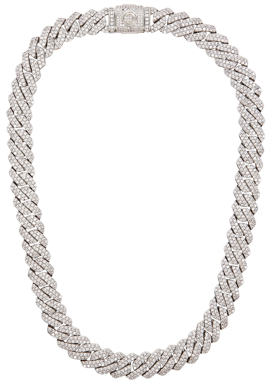 Cernucci Prong 18kt White Gold-plated Chain Necklace, Necklace, Silver