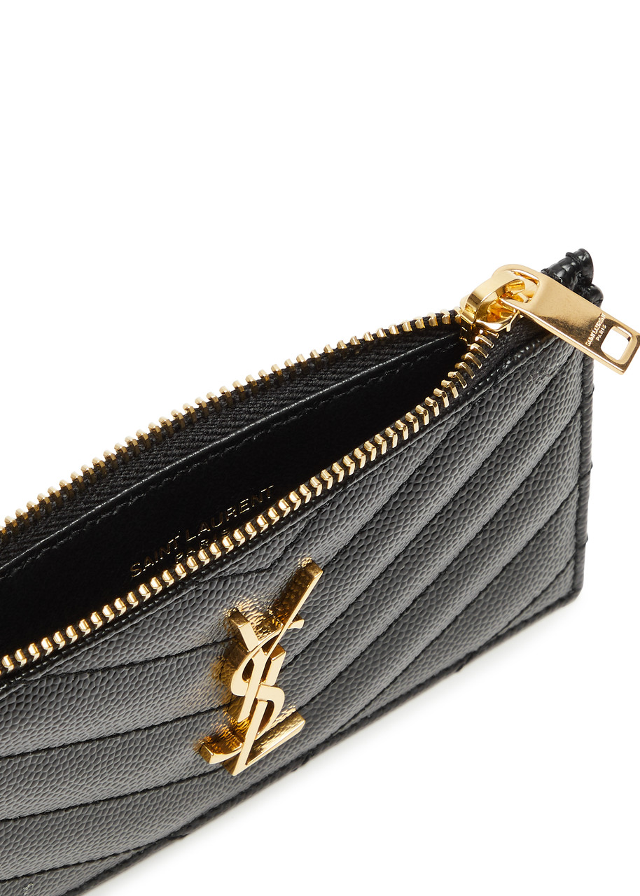  Saint Laurent Logo Quilted Leather Card Holder - Black 