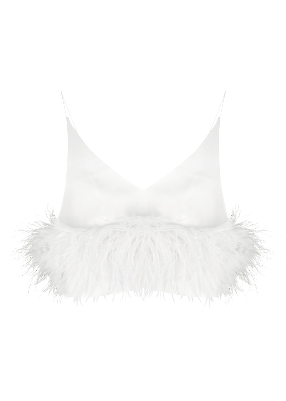 16arlington Poppy Cropped Feather-trimmed Top In White