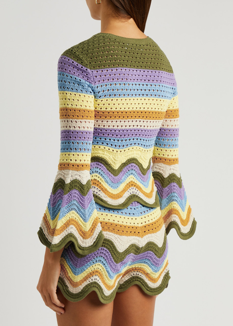 Shop Zimmermann Raie Striped Open-knit Top In Multicoloured