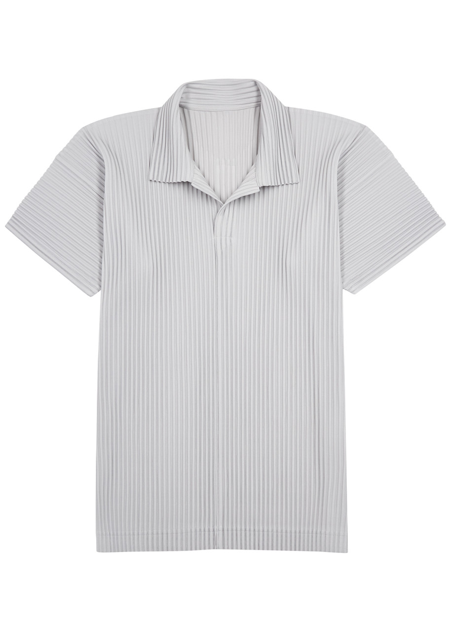Homme Plissé Issey Miyake Pleated Jersey Polo Shirt - Light Grey - 4
