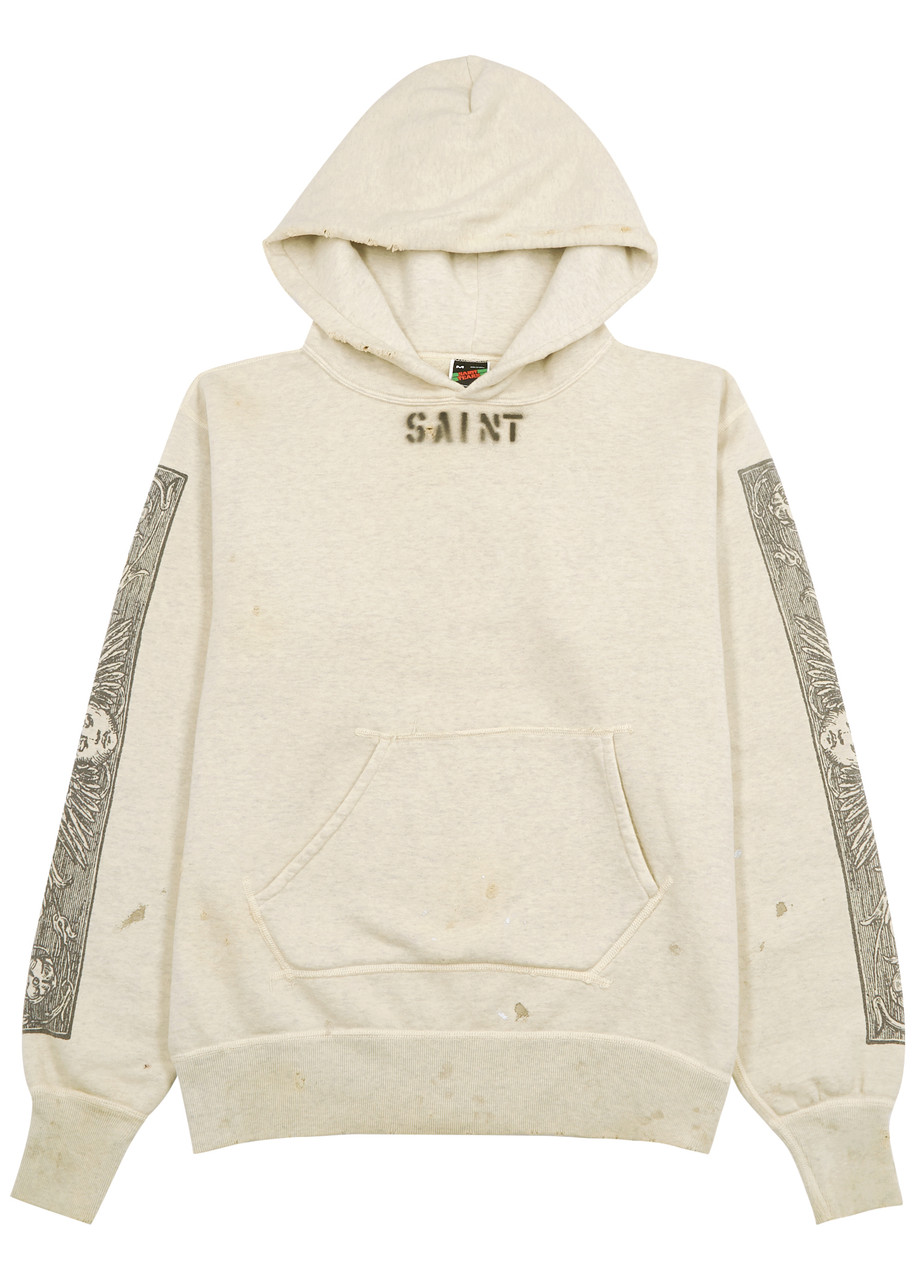 Saint Mxxxxxx Tears Printed Hooded Cotton Sweatshirt In Grey